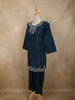 Teal Blue Floral Beads Embroidered Design Organza Palazzo Suit