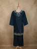 Teal Blue Floral Beads Embroidered Design Organza Palazzo Suit