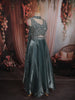 Teal Blue Floral Beads Embroidered Design Tissue Organza Lehenga With Choker Dupatta