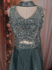 Teal Blue Floral Beads Embroidered Design Tissue Organza Lehenga With Choker Dupatta