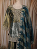 Teal Blue Floral Beads Embroidered Design Tissue Silk Palazzo Suit with Dupatta