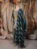 Teal Blue Floral Beads Embroidered Design Tissue Silk Palazzo Suit with Dupatta