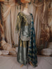 Teal Blue Floral Beads Embroidered Design Tissue Silk Palazzo Suit with Dupatta