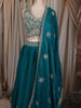 Teal Blue Floral Beads and Zari Embroidered Design Georgette Lehenga with Dupatta