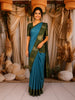 Teal Blue Floral Butta Zari Woven Design Semi Tussar Saree with Contrast Motif Zari Border