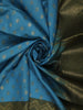 Teal Blue Floral Butta Zari Woven Design Semi Tussar Saree with Contrast Motif Zari Border