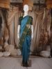 Teal Blue Floral Butta Zari Woven Design Semi Tussar Saree with Contrast Motif Zari Border