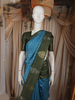 Teal Blue Floral Butta Zari Woven Design Semi Tussar Saree with Contrast Motif Zari Border