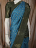 Teal Blue Floral Butta Zari Woven Design Semi Tussar Saree with Contrast Motif Zari Border