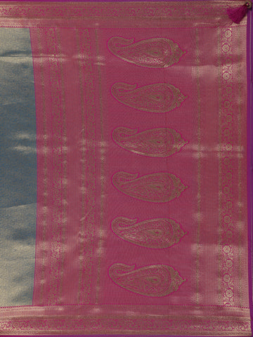 Teal Blue Floral Design Banarasi Silk Saree - Diadem