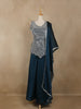 Teal Blue Floral Design Chiffon Palazzo Suit