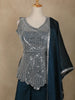 Teal Blue Floral Design Chiffon Palazzo Suit