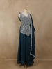 Teal Blue Floral Design Chiffon Palazzo Suit