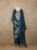 Teal Blue Floral Design Chiffon Straight Cut Salwar Suit