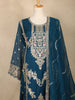 Teal Blue Floral Design Chiffon Straight Cut Salwar Suit