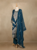 Teal Blue Floral Design Chiffon Straight Cut Salwar Suit