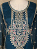 Teal Blue Floral Design Chiffon Straight Cut Salwar Suit