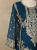 Teal Blue Floral Design Chiffon Straight Cut Salwar Suit