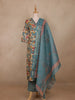 Teal Blue Floral Design Cotton Salwar Suit