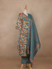 Teal Blue Floral Design Cotton Salwar Suit