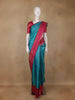 Teal Blue Floral Design Kanchipuram Silk Saree With Contrast Blouse