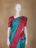 Teal Blue Floral Design Kanchipuram Silk Saree With Contrast Blouse