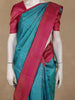 Teal Blue Floral Design Kanchipuram Silk Saree With Contrast Blouse