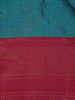 Teal Blue Floral Design Kanchipuram Silk Saree With Contrast Blouse