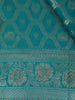 Teal Blue Floral Design Semi Banarasi Saree