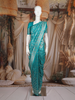 Teal Blue Floral Design Semi Banarasi Saree
