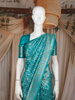 Teal Blue Floral Design Semi Banarasi Saree