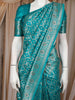 Teal Blue Floral Design Semi Banarasi Saree