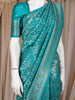 Teal Blue Floral Design Semi Banarasi Saree