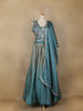 Teal Blue Floral Designed Satin Lehenga