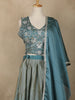 Teal Blue Floral Design Satin Lehenga with Dupatta