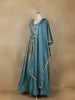 Teal Blue Floral Designed Satin Lehenga