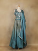 Teal Blue Floral Designed Satin Lehenga