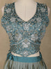 Teal Blue Floral Designed Satin Lehenga