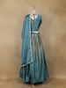 Teal Blue Floral Designed Satin Lehenga