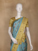 Teal Blue Floral Designed Semi Tussar Saree With Contrast Border