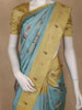 Teal Blue Floral Designed Semi Tussar Saree With Contrast Border