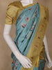 Teal Blue Floral Designed Semi Tussar Saree With Contrast Border