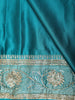 Teal Blue Floral Embellished Design Satin Saree