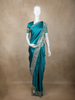 Teal Blue Floral Embellished Design Satin Saree