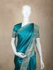 Teal Blue Floral Embellished Design Satin Saree