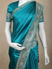 Teal Blue Floral Embellished Design Satin Saree