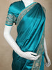 Teal Blue Floral Embellished Design Satin Saree