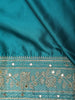 Teal Blue Floral Embellished Design Satin Saree with Heavy Stone Work and Designer Embroidered Border