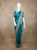 Teal Blue Floral Embellished Design Satin Saree with Heavy Stone Work and Designer Embroidered Border