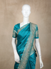 Teal Blue Floral Embellished Design Satin Saree with Heavy Stone Work and Designer Embroidered Border